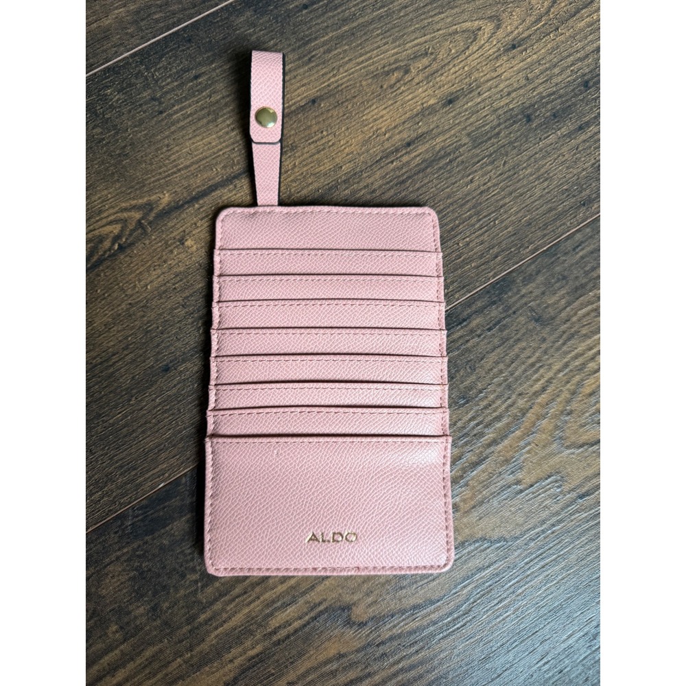 Aldo Pink Pebbled Faux Leather Slim Card Holder Wallet with‎ Snap Strap